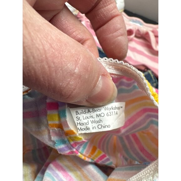 Build-A-Bear Workshop Doll Clothing Set W/ Pink Striped Shirt Denim Shorts Skech - Picture 2 of 10